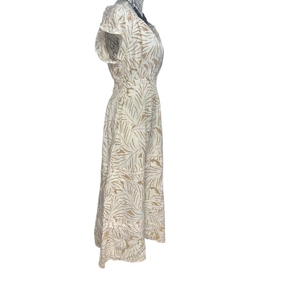 Nicole Miller Linen Maxi Dress POCKETS! Women’s SIZE MEDIUM Cream & Tan - Picture 6 of 8